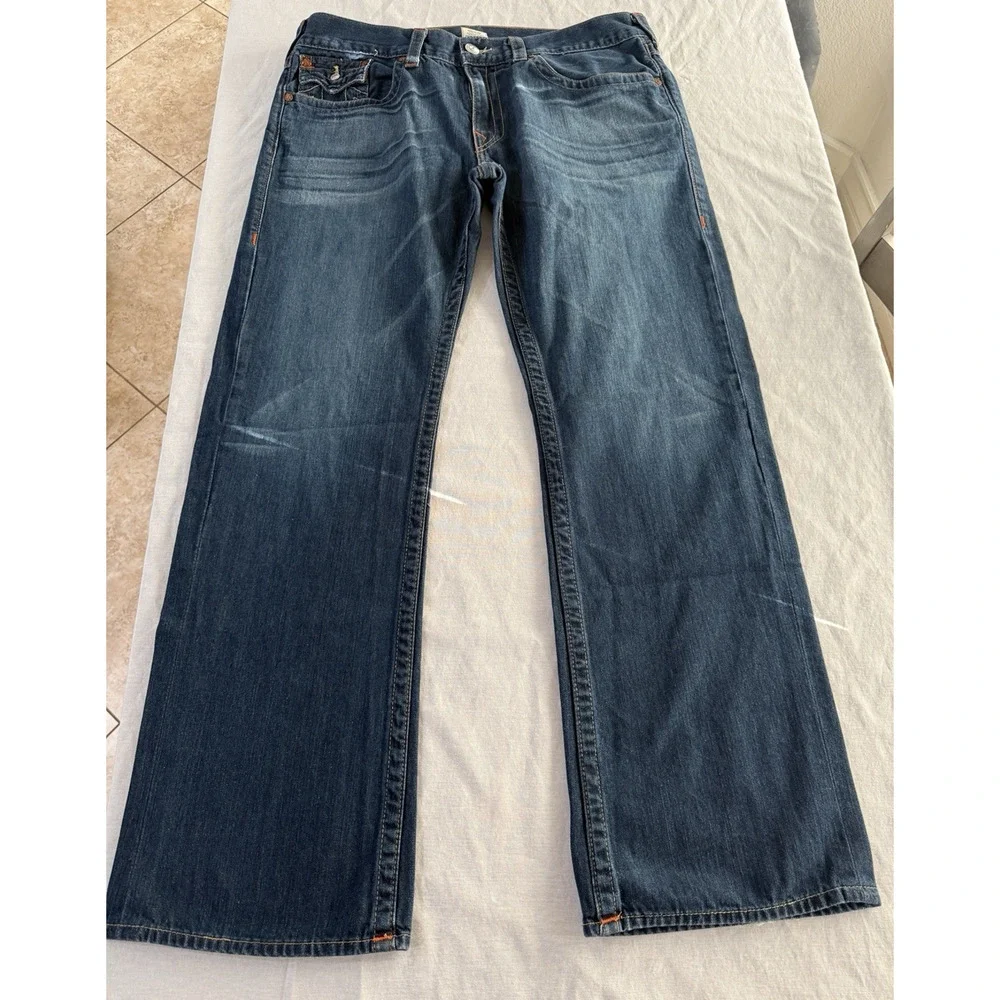 Vintage True Religion Billy Wide Bootcut Jeans Mens 38x32 USA Made Flap Y2K